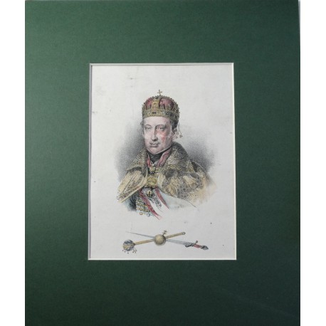 V. Ferdinánd portréja a magyar koronázási jelvényekkel 1835 körül